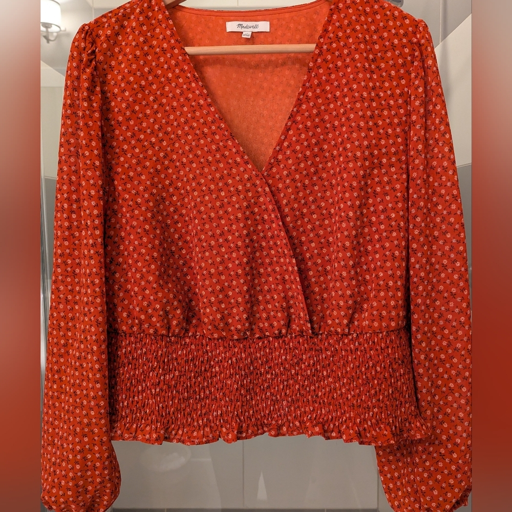 Madewell Smocked-Waist Georgette Top In Micro Floral - Picture 2 of 6